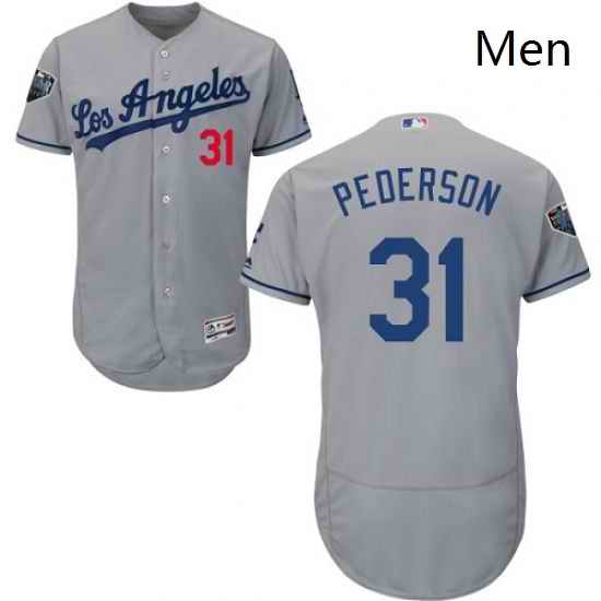 Mens Majestic Los Angeles Dodgers 31 Joc Pederson Grey Road Flex Base Authentic Collection 2018 World Series Jersey
